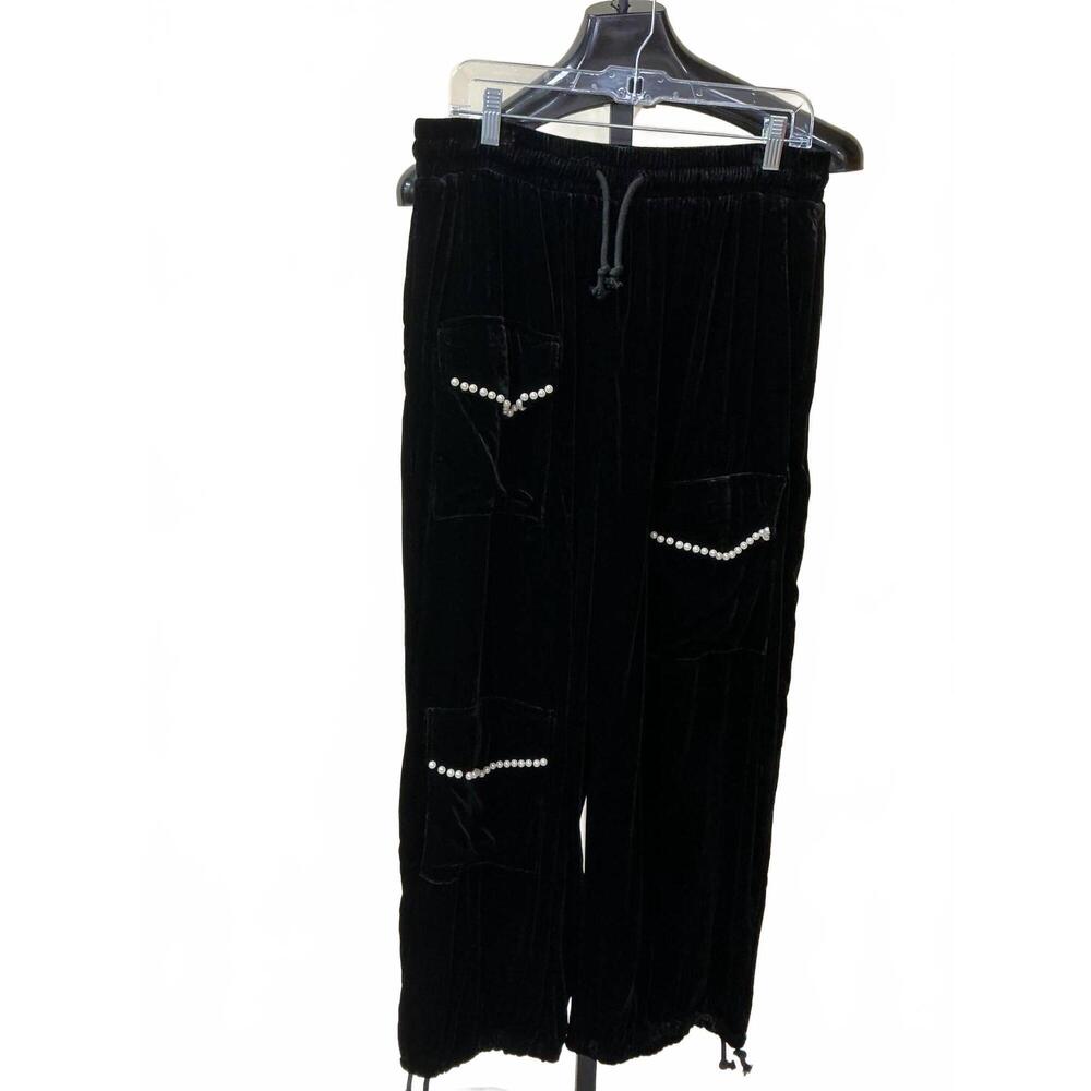 NEW A RARE BIRD women's velvet genie pants in black